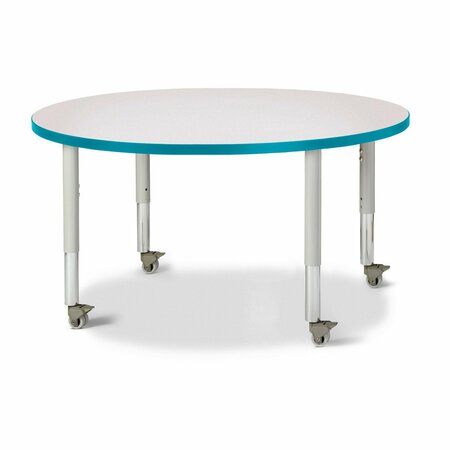 JONTI-CRAFT Berries Round Activity Table, 42 in. Diameter, Mobile, Freckled Gray/Teal/Gray 6468JCM005